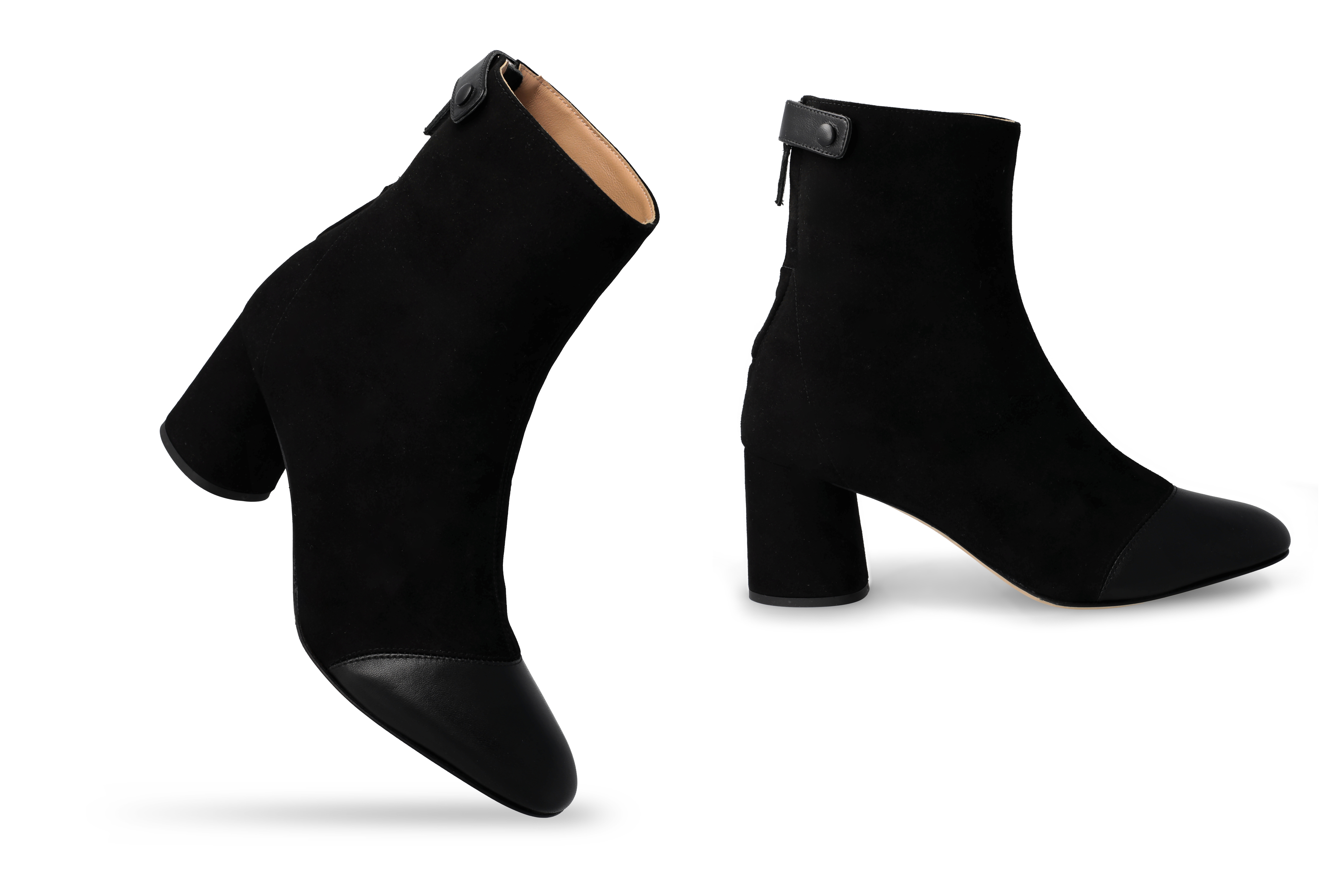 Ankle Boot in Black Suede and Black Nappa Leather - Image 3
