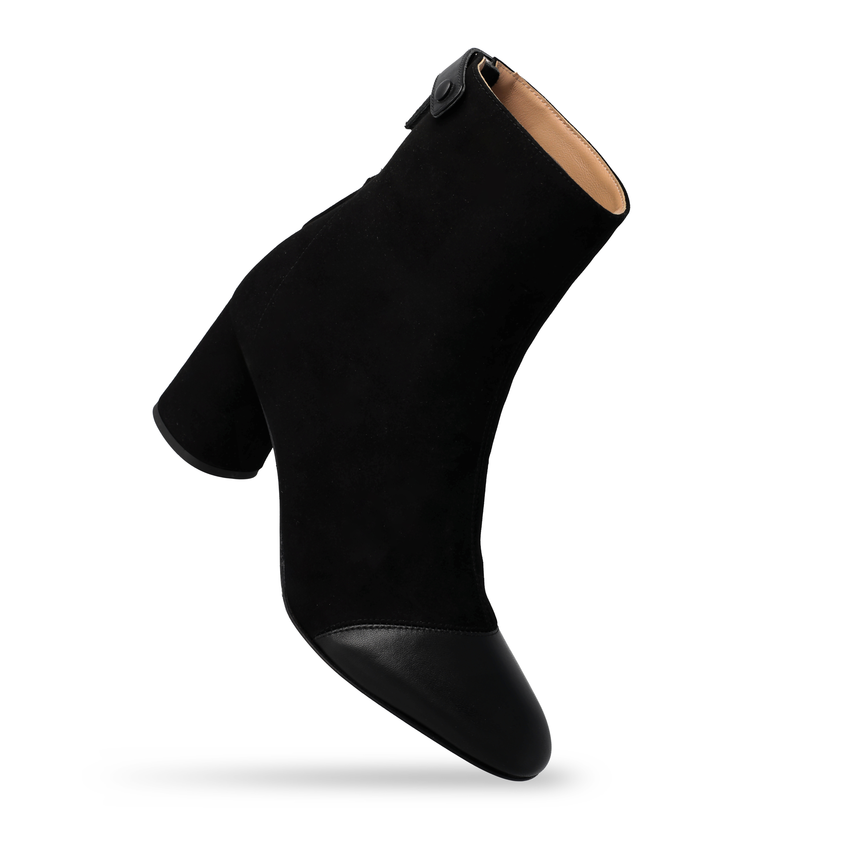 Ankle Boot in Black Suede and Black Nappa Leather - Image 2