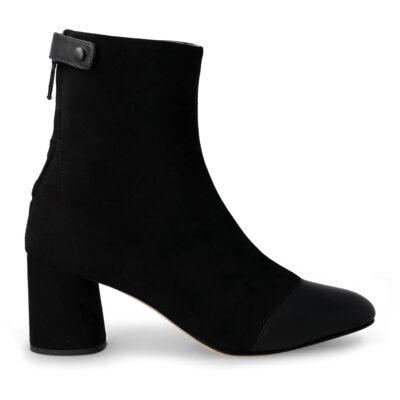 Ankle Boot in Black Suede and Black Nappa Leather